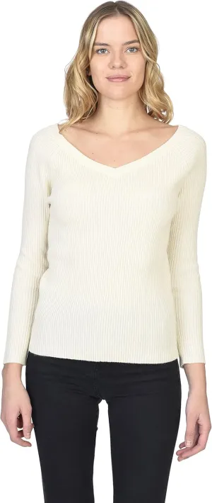 State Cashmere Women’s Easy V-Neck Ribbed Sweater 100% Pure Cashmere 3/4 Sleeve Pullover