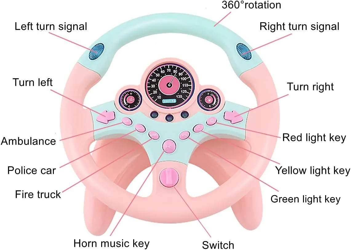 Steering Wheel Toy with Lights Music, Simulated Driving for Toddlers Pretend Play Toy Adsorption Driving Wheel for Kids (Style 2)