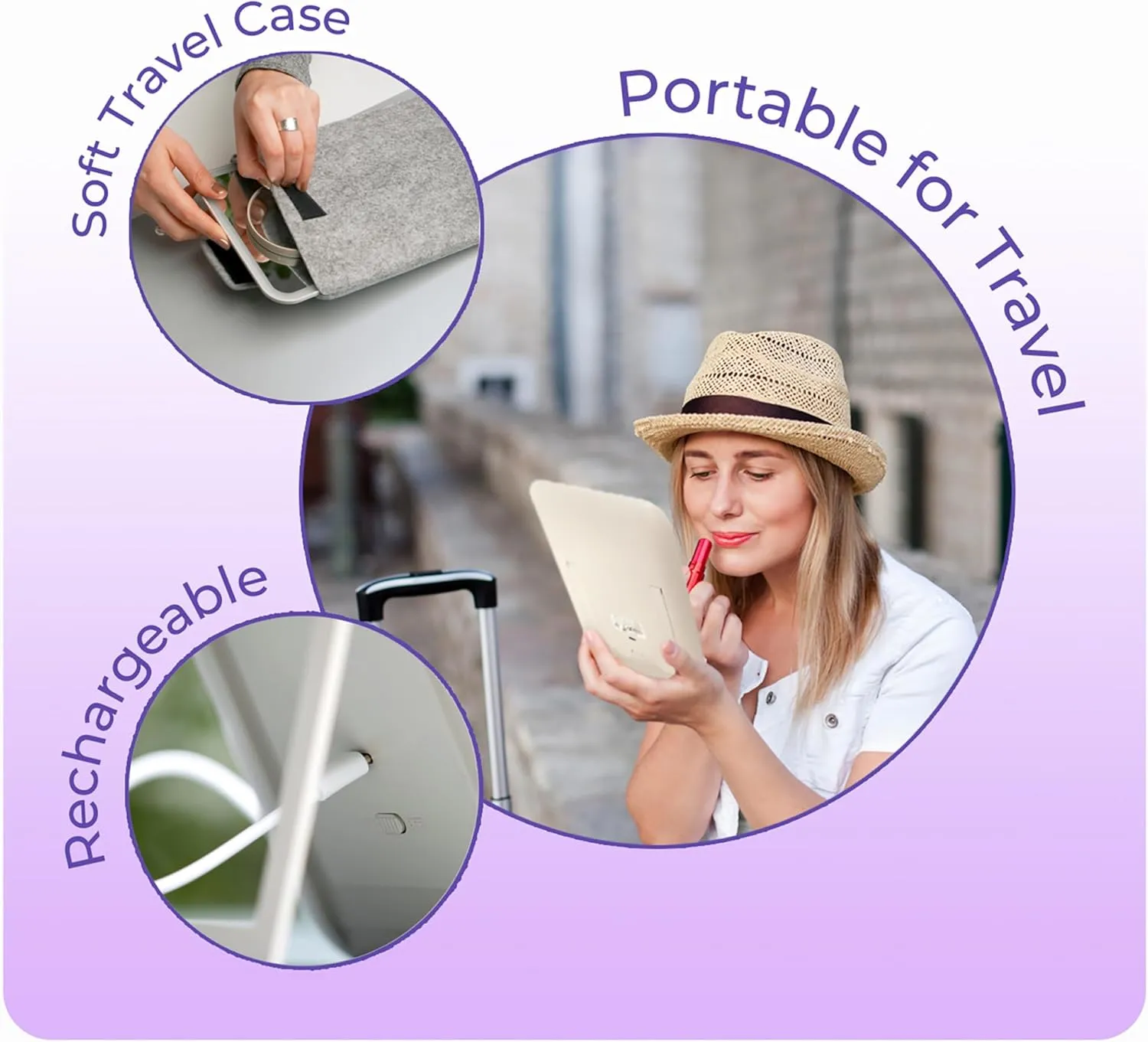 Stylideas Stylpro Glow and Go Travel Mirror - Makeup Mirror with Lights Perfect for Hair Styling - USB Rechargeable - with Protective Sleeve - 1 pc