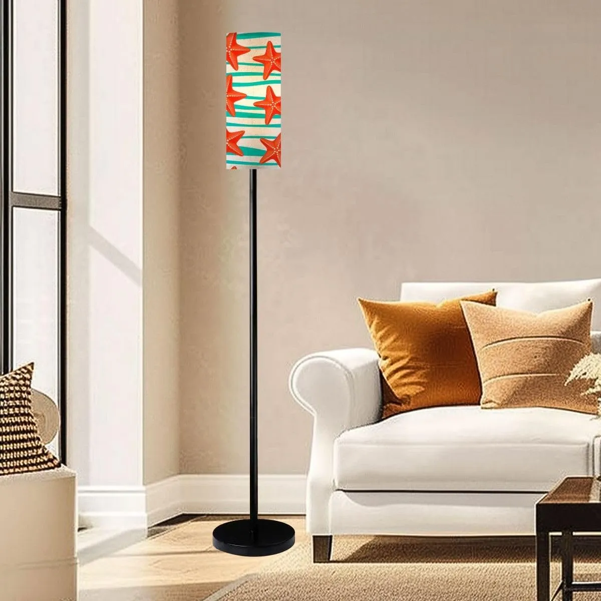 Summer Seamless sea Stars Striped Starfish Flat Style Marine Cartoon Modern Floor Lamp Minimalist Standing Lamps for Living Room LED Corner Lamp Remote Control Metal Pole Lamp for Bedroom, Reading