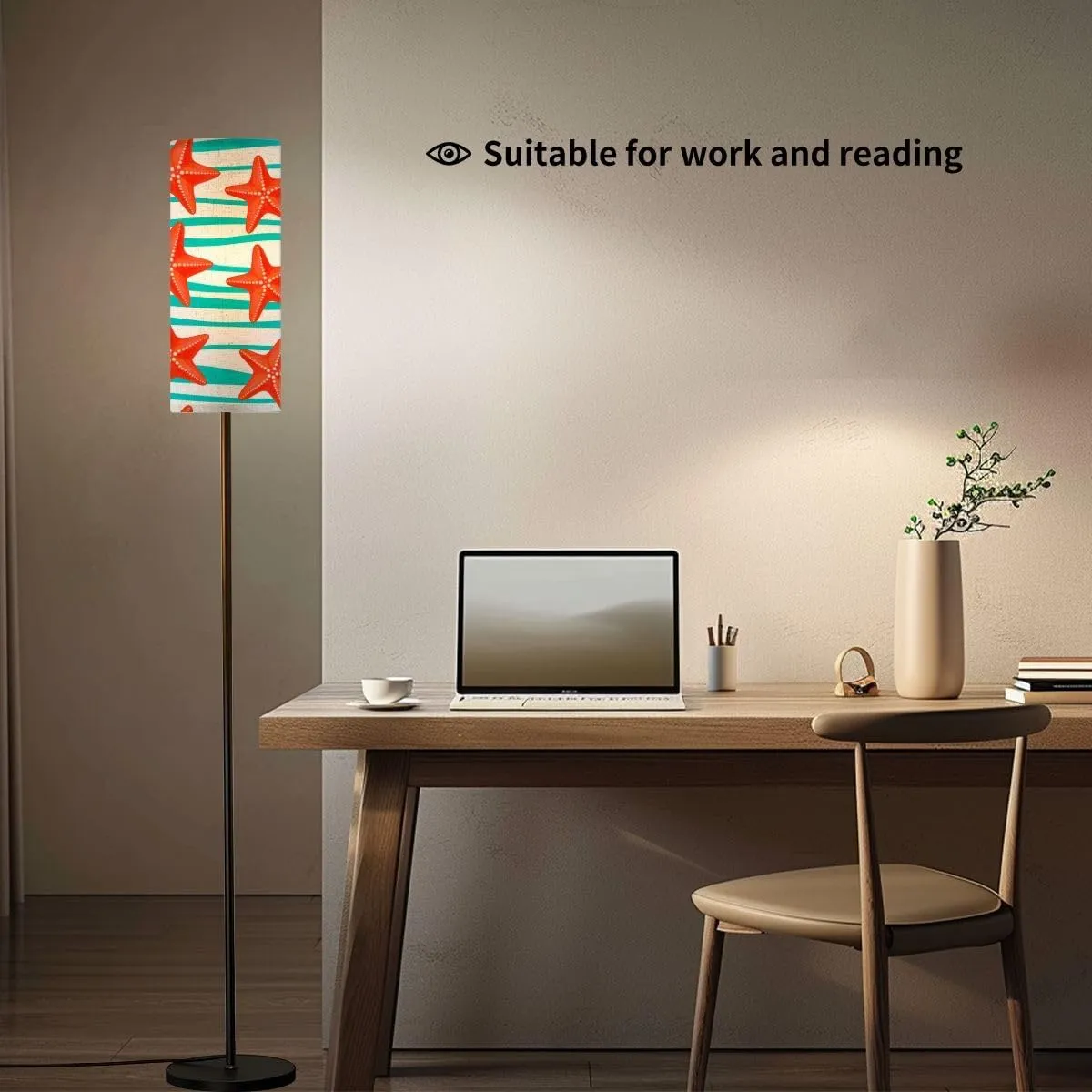 Summer Seamless sea Stars Striped Starfish Flat Style Marine Cartoon Modern Floor Lamp Minimalist Standing Lamps for Living Room LED Corner Lamp Remote Control Metal Pole Lamp for Bedroom, Reading