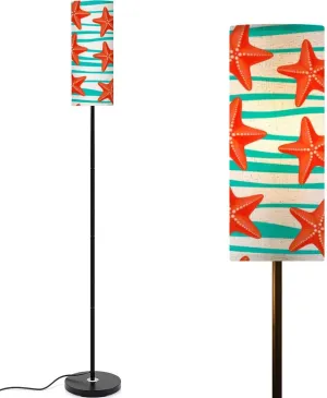 Summer Seamless sea Stars Striped Starfish Flat Style Marine Cartoon Modern Floor Lamp Minimalist Standing Lamps for Living Room LED Corner Lamp Remote Control Metal Pole Lamp for Bedroom, Reading