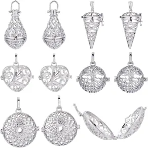 SUNNYCLUE 10Pcs Chime Ball Charm Brass Locket Cage Charms Crystal Necklace Holders Knot Cone Shaped Charm Pendants Openable Love Heart Locket Large Pendant for Jewelry Making