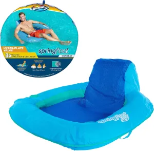 SwimWays Spring Float SunSeat Pool Lounge Chair, Inflatable Pool Floats Adult with Fast Inflation & Back Rest for Ages 15 & Up, Blue