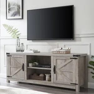 T4TREAM Farmhouse TV Stand for TVs Up to 75 inches, Wood Barn Door Media Television Console Table with Storage Cabinets, Easy Assembly Modern Entertainment Center for Living Room, Grey Wash
