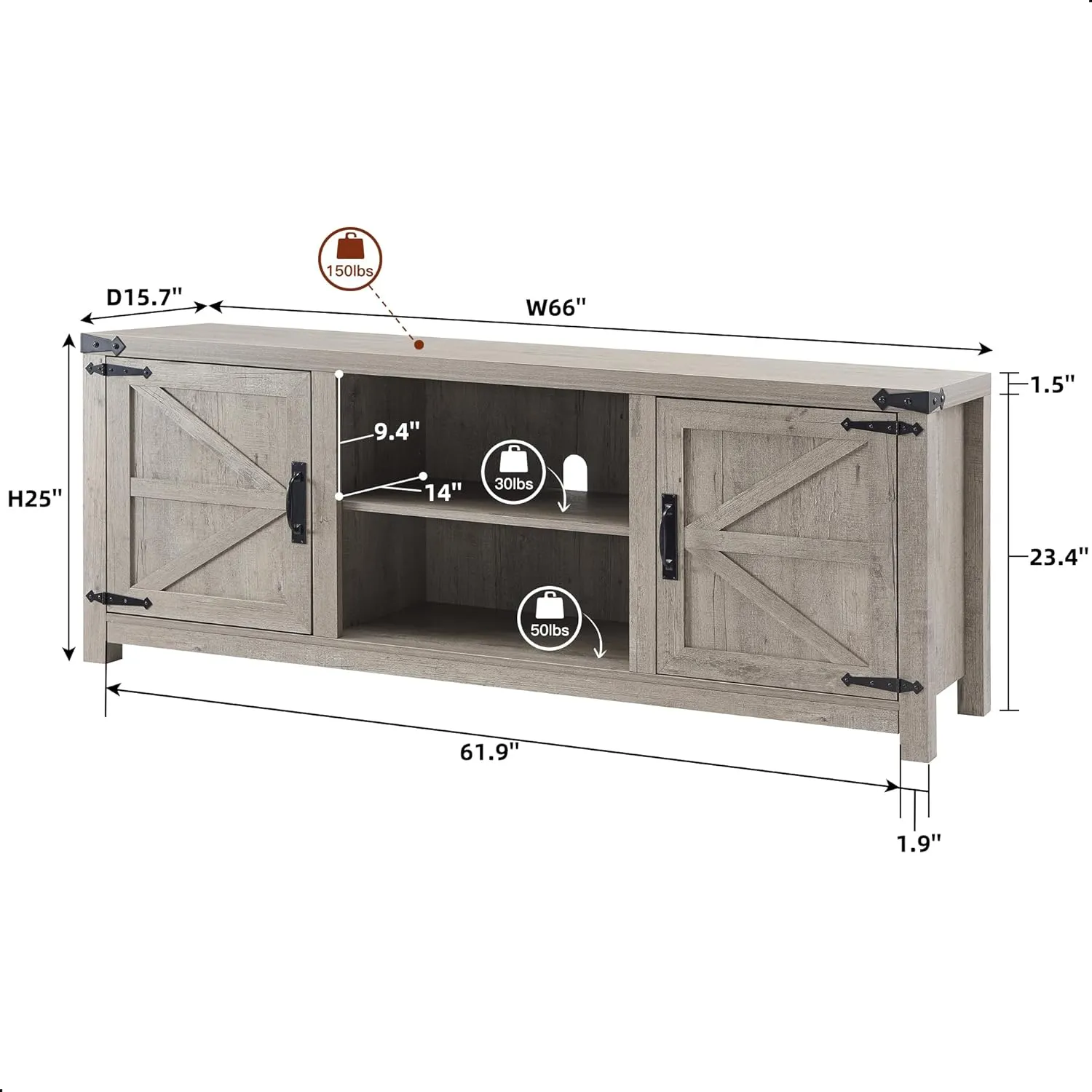 T4TREAM Farmhouse TV Stand for TVs Up to 75 inches, Wood Barn Door Media Television Console Table with Storage Cabinets, Easy Assembly Modern Entertainment Center for Living Room, Grey Wash