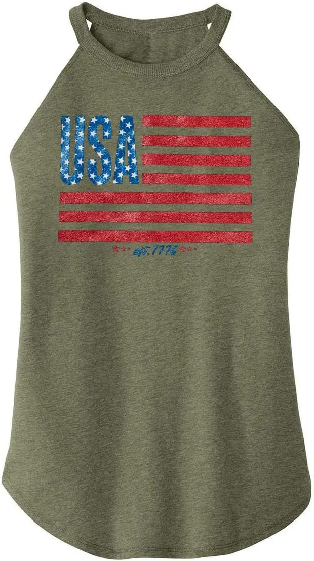 TAOHONG USA Flag Tank Top Women Halter Sleeveless Tops Patriotic 4th of July Shirts Distressed Graphic Summer Racerback Vest