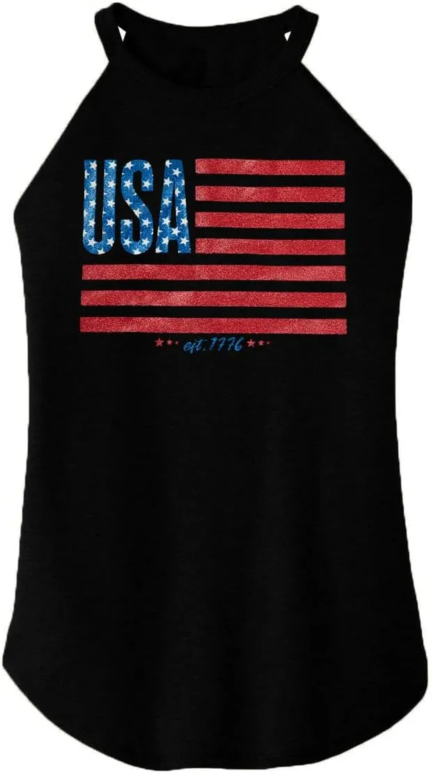 TAOHONG USA Flag Tank Top Women Halter Sleeveless Tops Patriotic 4th of July Shirts Distressed Graphic Summer Racerback Vest