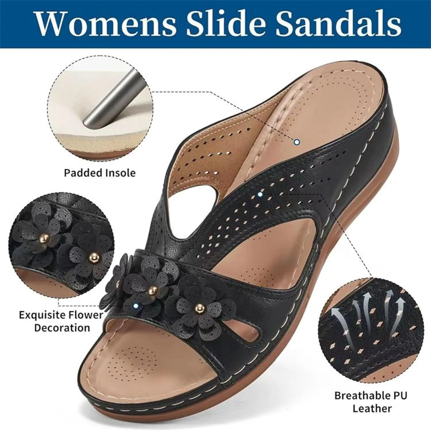 Temperament Wedge Sandals for Women Lightweight Memory Foam Sandals Arch Support Walking Sandal Slippers for Women