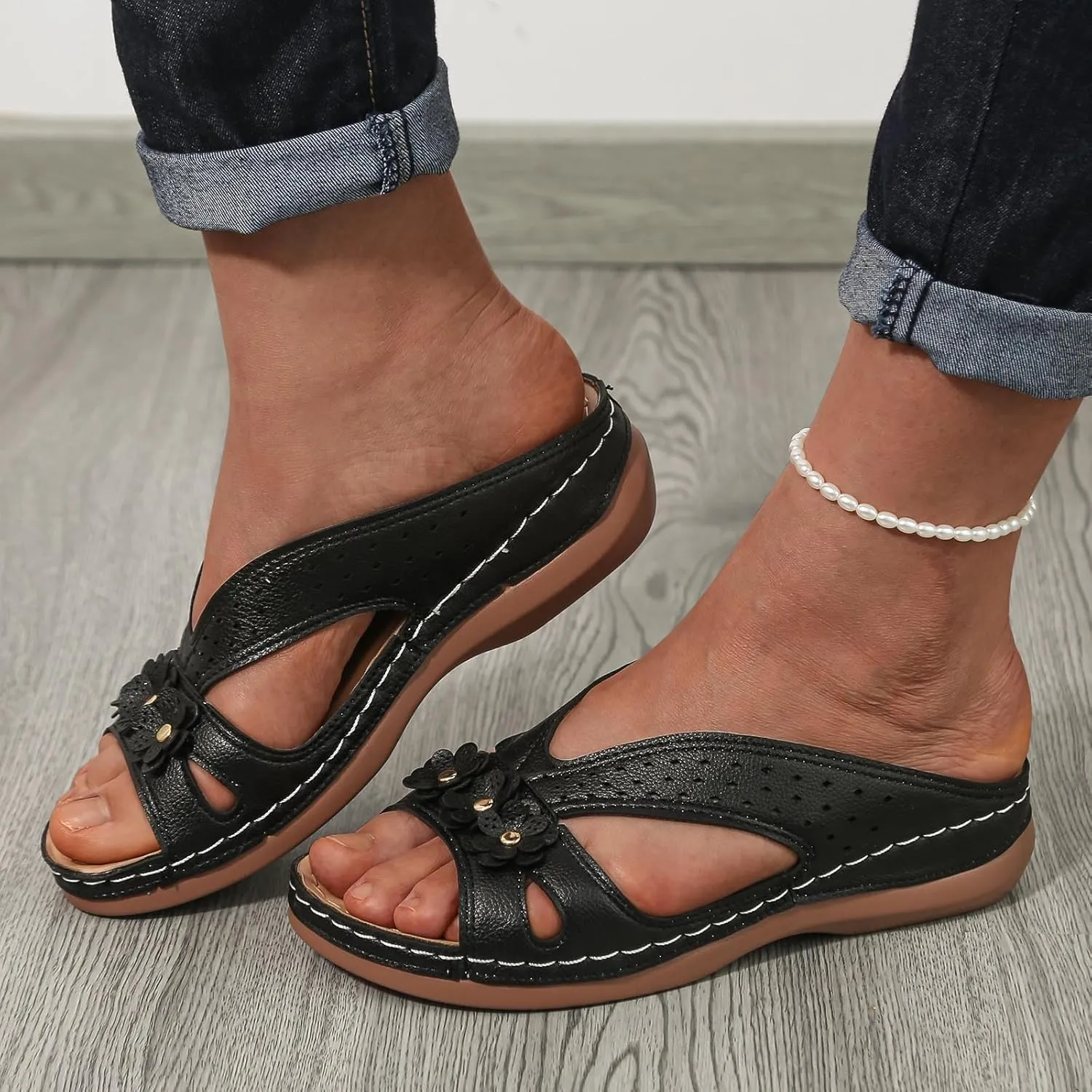 Temperament Wedge Sandals for Women Lightweight Memory Foam Sandals Arch Support Walking Sandal Slippers for Women