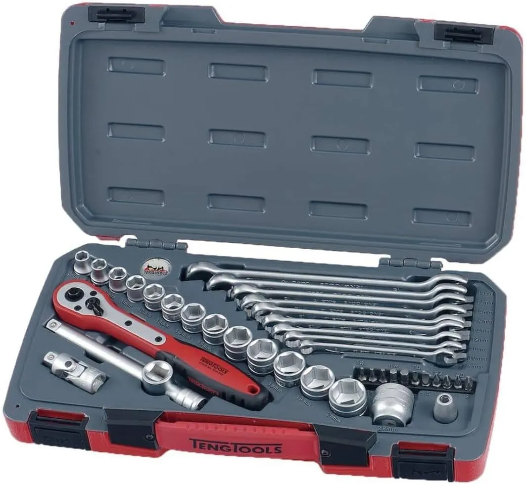 Teng Tools 39 Piece 3/8 Inch Drive 6 Point Metric Regular/Shallow Socket & Wrench Set - T3840
