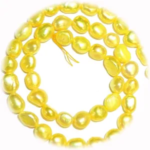 The New Yellow 7Mm - 8Mm Flat Baroque Cultured Freshwater Pearl Gemstone Beads Ideal for Creating Unique Accessories and Decorations HUNT1S03497