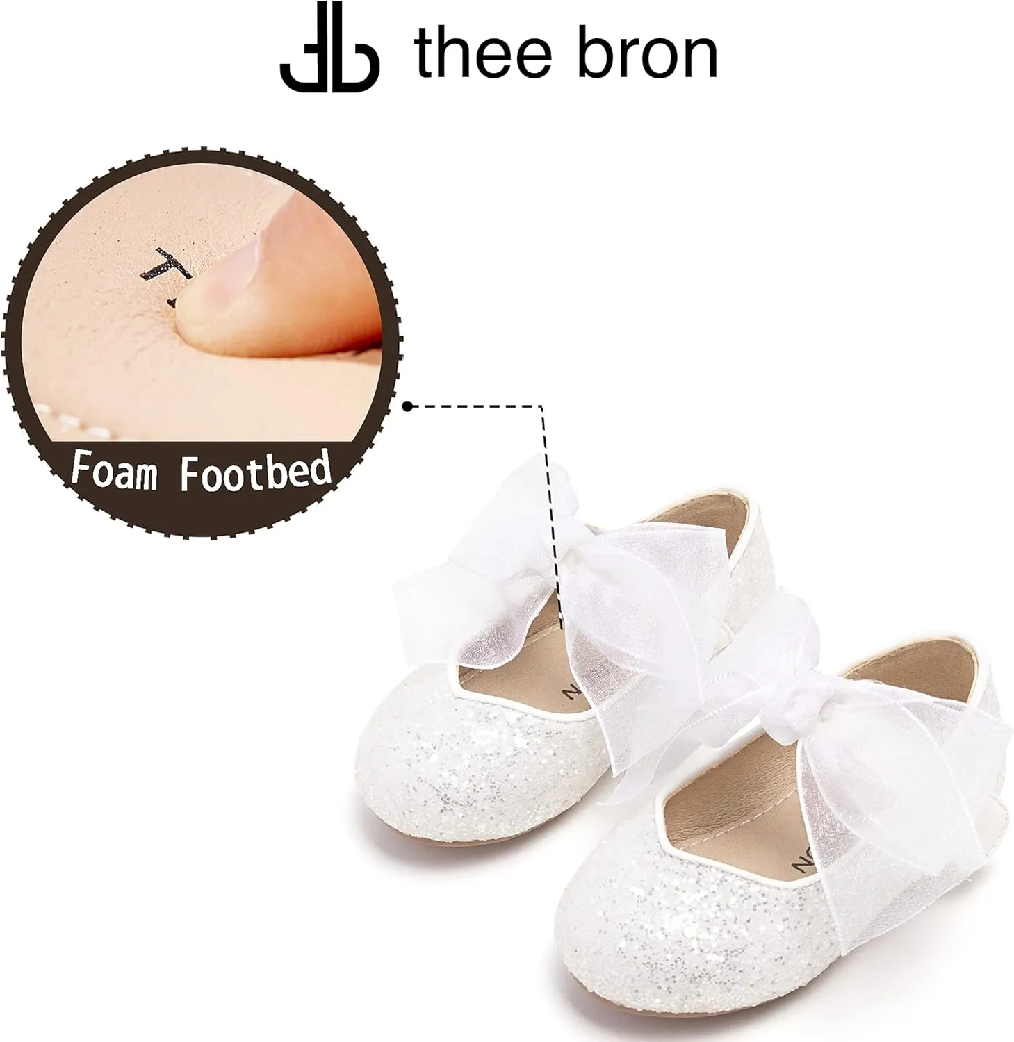 THEE BRON Toddler Dress Shoes Flower Girls Glitter Mary Jane Ballerina Flat Shoes
