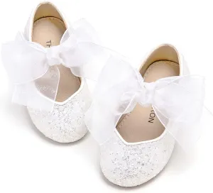 THEE BRON Toddler Dress Shoes Flower Girls Glitter Mary Jane Ballerina Flat Shoes