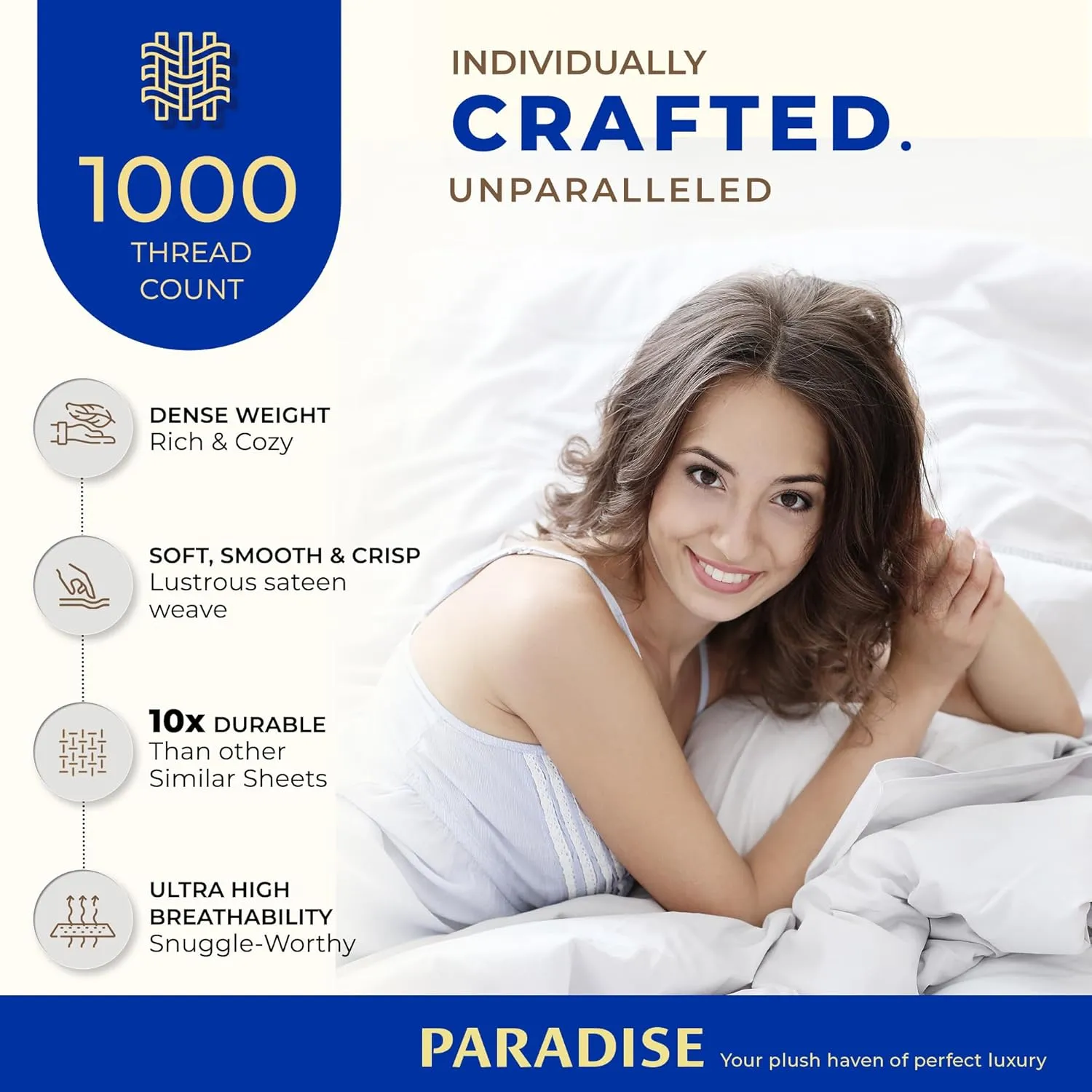 THREAD SPREAD 100% Pure Egyptian Cotton Sheets Queen Size - 1000 High Thread Count Sheets Queen, 4 PC Luxury Hotel Sheets for Queen Bed, 16" Deep Pocket Sateen Soft Cooling Bedding Sets - Light Blue