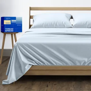THREAD SPREAD 100% Pure Egyptian Cotton Sheets Queen Size - 1000 High Thread Count Sheets Queen, 4 PC Luxury Hotel Sheets for Queen Bed, 16" Deep Pocket Sateen Soft Cooling Bedding Sets - Light Blue