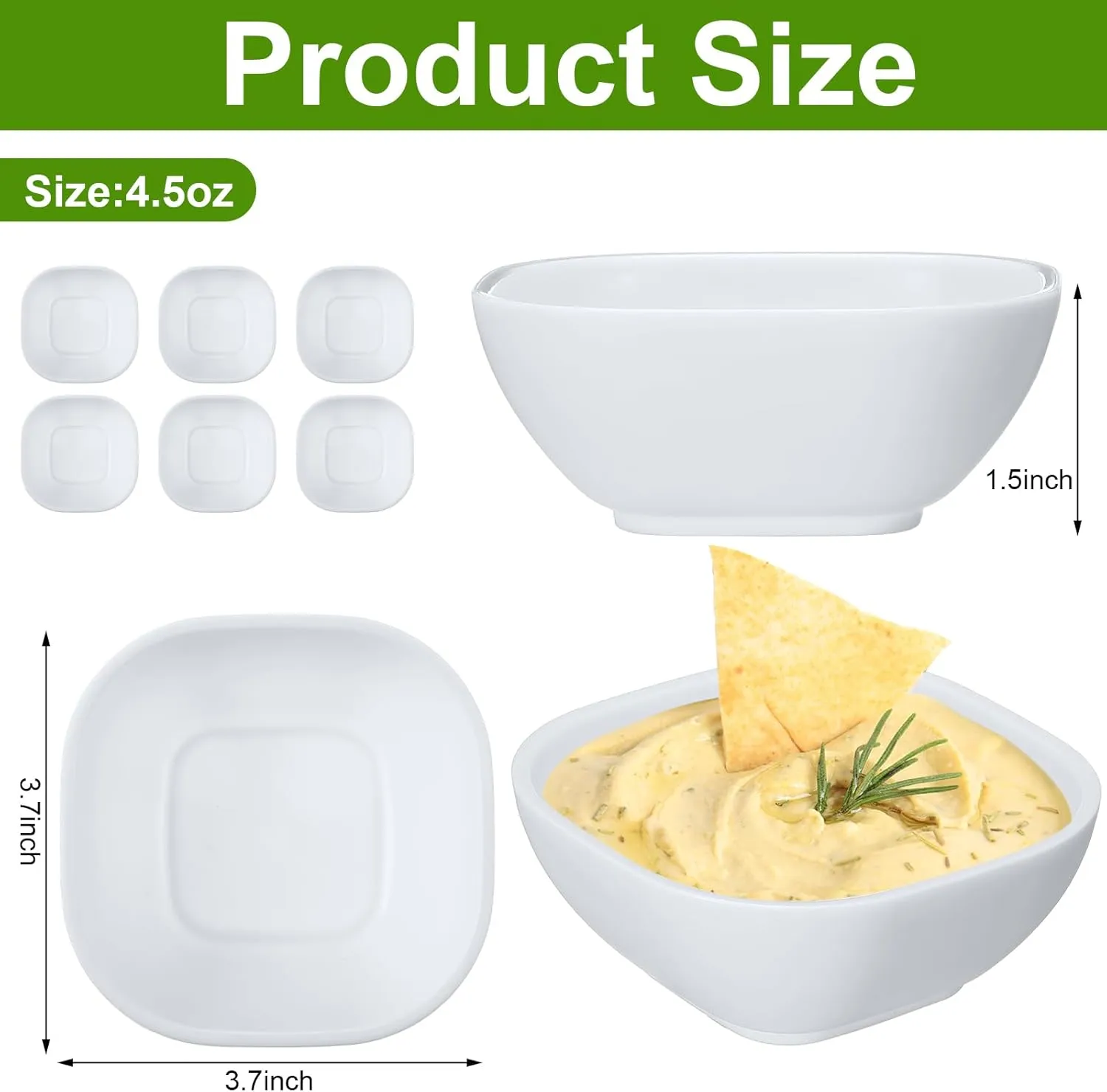 Tioncy 24 Pack 4.5 oz Small Dessert Bowls Wheat Straw Soy Sauce Dishes 3.7 x 3.7 x 1.5 Unbreakable Dipping Saucers Dipping Sauce Bowls Mini Prep Saucer for Side Dish Ketchup Soy Dessert Snack(White)
