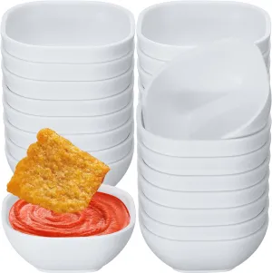 Tioncy 24 Pack 4.5 oz Small Dessert Bowls Wheat Straw Soy Sauce Dishes 3.7 x 3.7 x 1.5 Unbreakable Dipping Saucers Dipping Sauce Bowls Mini Prep Saucer for Side Dish Ketchup Soy Dessert Snack(White)