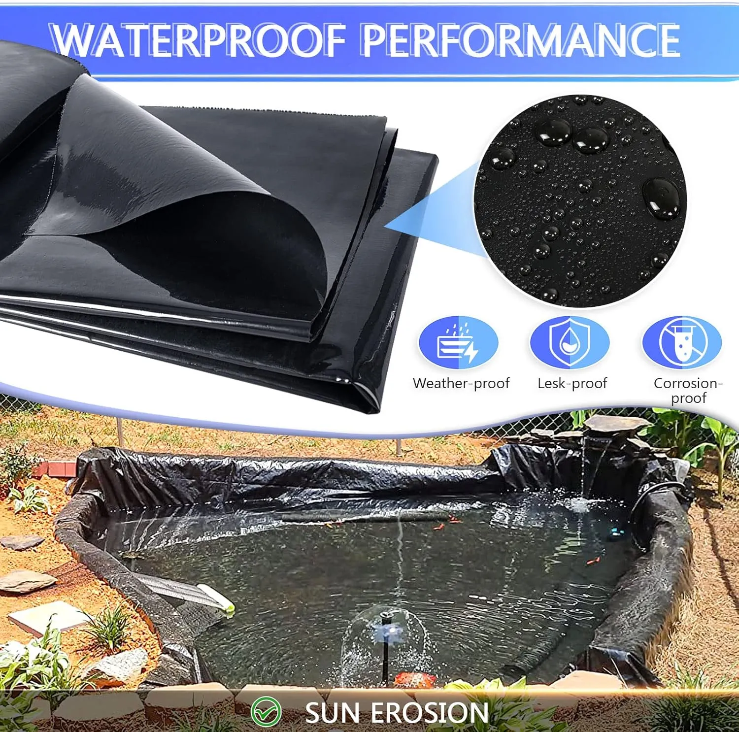 ToLanbbt Pond Liner 7 x 10 Ft, 20 Mil HDPE UV Resistant Preformed Pond Liner Easy Cutting, Underlayment for Fountain, Waterfall, Koi Pondsand Water Garden (Black)