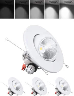 TORCHSTAR 6 Inch LED Gimbal Retrofit Recessed Light Dimmable, 5000K Daylight, 12W CRI90 Directional Eyeball Can Light, Swivel Adjustable Spotlight Downlight ETL, Pack of 4