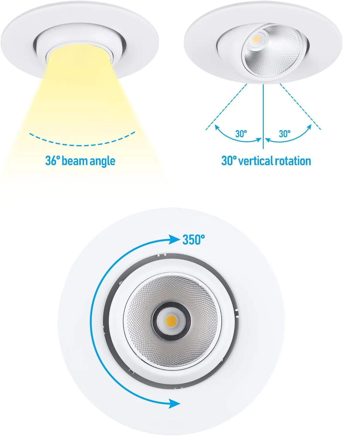 TORCHSTAR 6 Inch LED Gimbal Retrofit Recessed Light Dimmable, 5000K Daylight, 12W CRI90 Directional Eyeball Can Light, Swivel Adjustable Spotlight Downlight ETL, Pack of 4