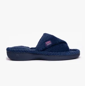 Totes Isotoner POPCORN TURNOVER Womens Mule Slippers Navy