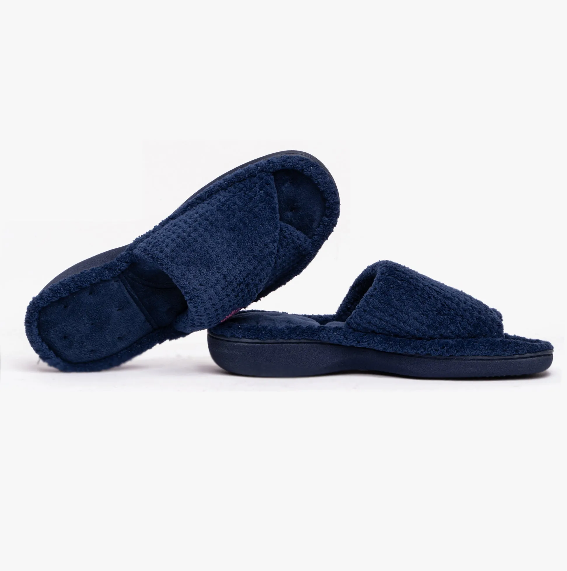 Totes Isotoner POPCORN TURNOVER Womens Mule Slippers Navy