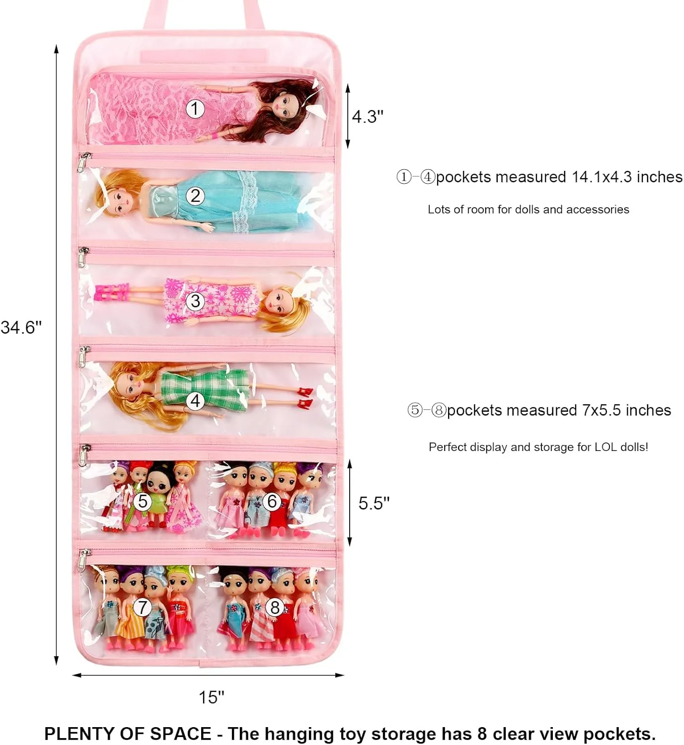 Toy Dolls Storage Bag Tote Carrying Case Compatible with LOL Surprise Toys Dolls Omg, Hanging Organizer Storage Bag with 8 Clear Window Pockets, Bag Only (01-Bow Unicorn)
