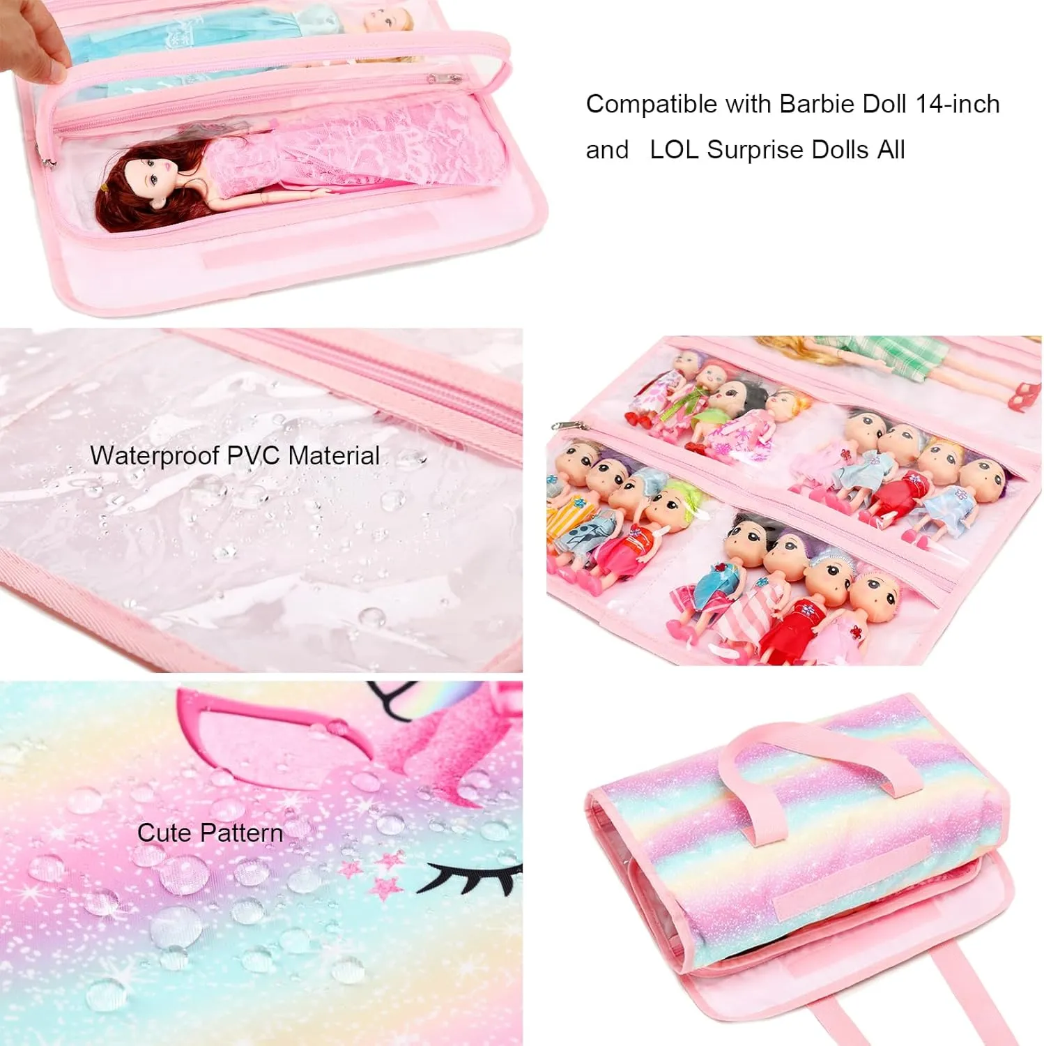 Toy Dolls Storage Bag Tote Carrying Case Compatible with LOL Surprise Toys Dolls Omg, Hanging Organizer Storage Bag with 8 Clear Window Pockets, Bag Only (01-Bow Unicorn)