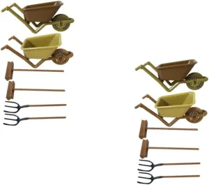 Toyvian 8sets Miniature Farm Tools of Realistic Wheelbarrow Garden Accessories for Mini House Decor Cute Dollhouse Decoration Use Random Colors