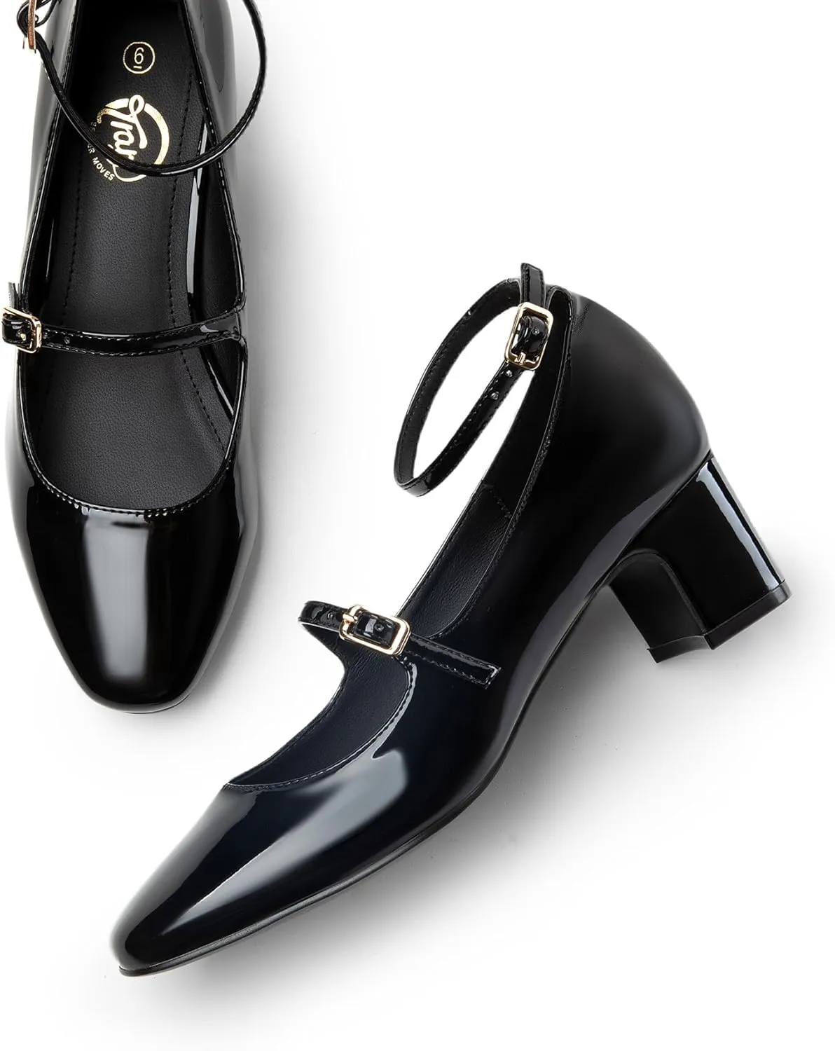 Trary Mary Jane Shoes Women Chunky Block Heels Mary Janes Dress Shoes for Women Close Cap Toe 2.2 Inch Women's Pumps Shoes with Buckle Double Strap Comfy Pumps for Office Party Casual Wedding