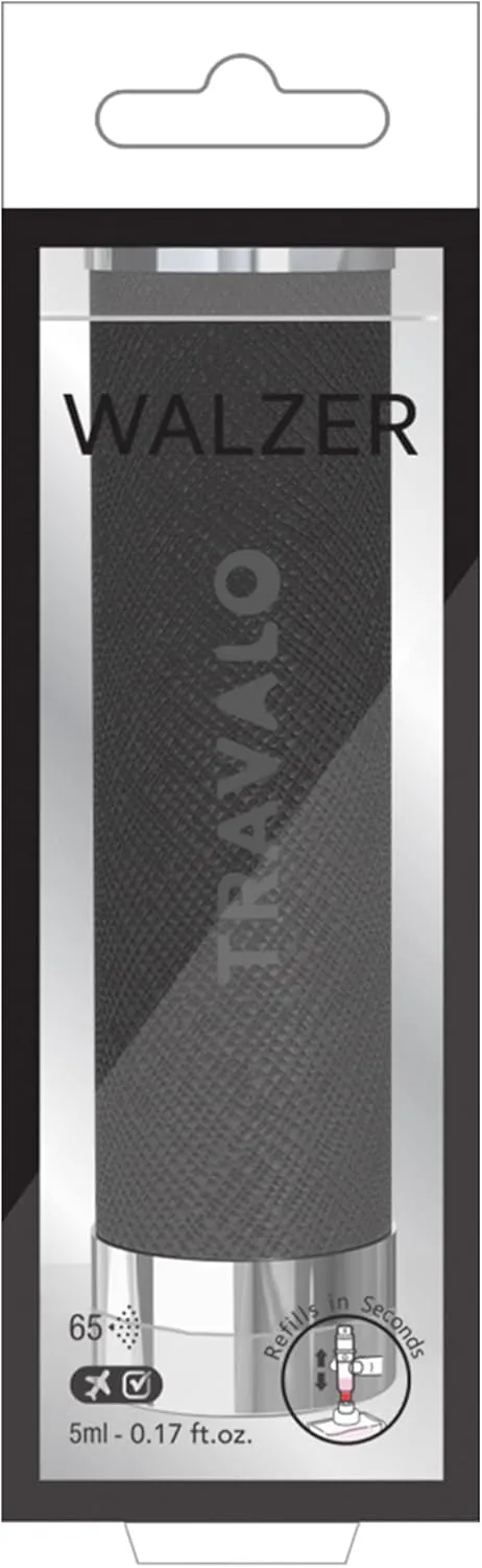 Travalo Walzer Refillable Perfume Atomizer - Pocket-Size, Leak-Proof, Glass-Free Spray Bottle Safe for Air Travel - Mini Perfume Bottle with Black Leather Cover