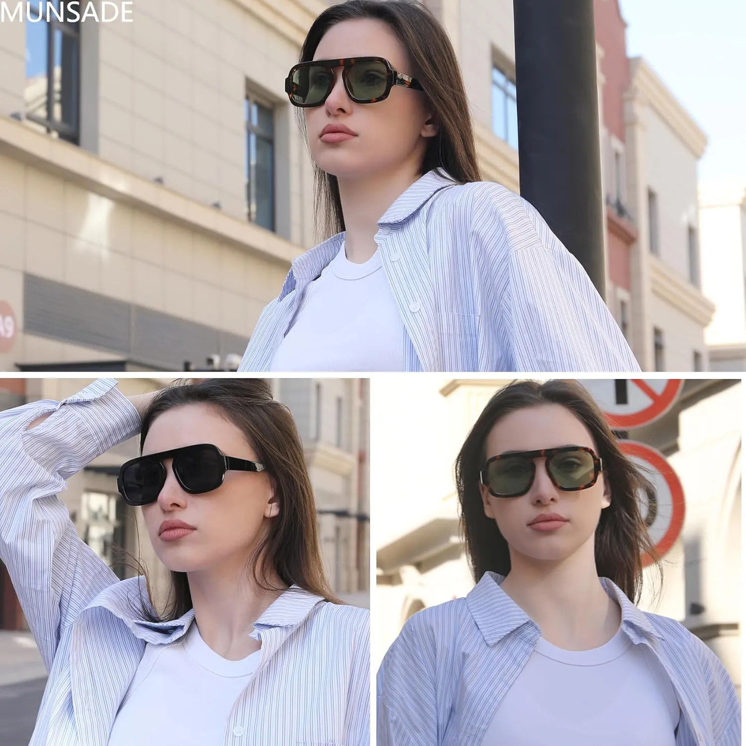Trendy Square Aviator Sunglasses for Women Flat Top Designer Stylish Frame Sun Glasses Vintage Shades