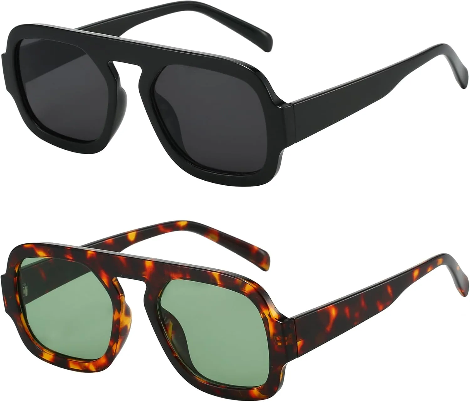 Trendy Square Aviator Sunglasses for Women Flat Top Designer Stylish Frame Sun Glasses Vintage Shades