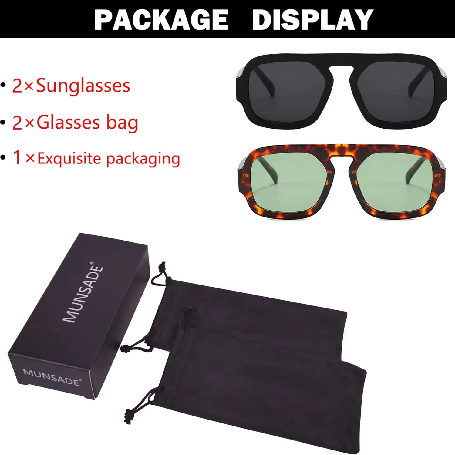 Trendy Square Aviator Sunglasses for Women Flat Top Designer Stylish Frame Sun Glasses Vintage Shades