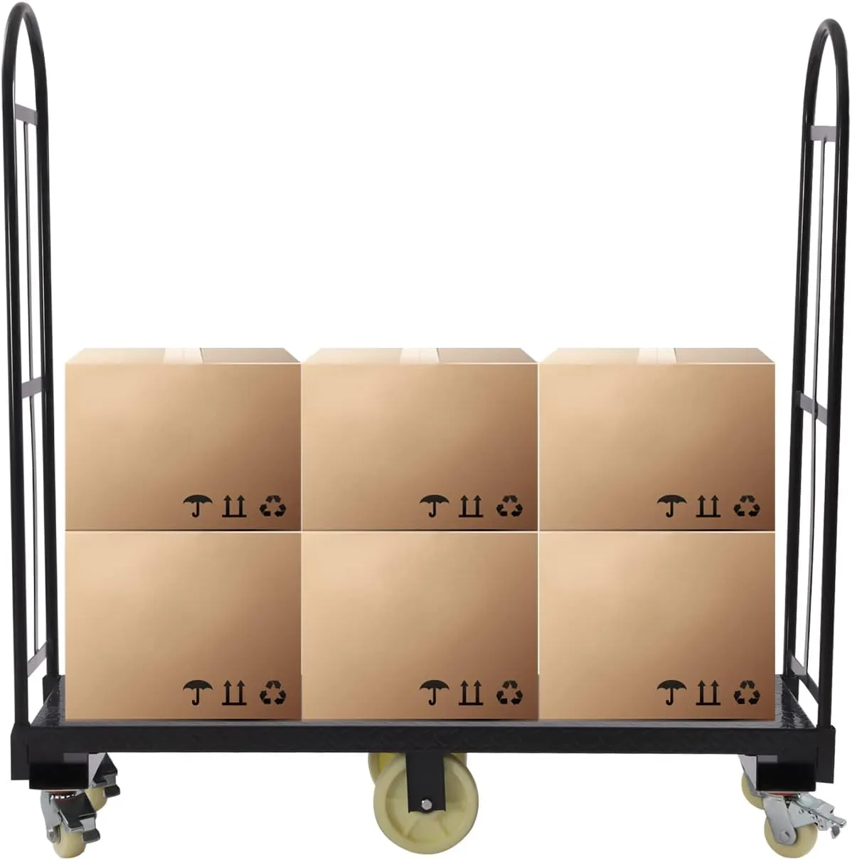 U-Boat Platform Truck 2000lbs Load Capacity U-Boat Hand Truck Steel Platform Trolley Cart with 4 Universal Wheels for Warehouse, 60.5x15.7in