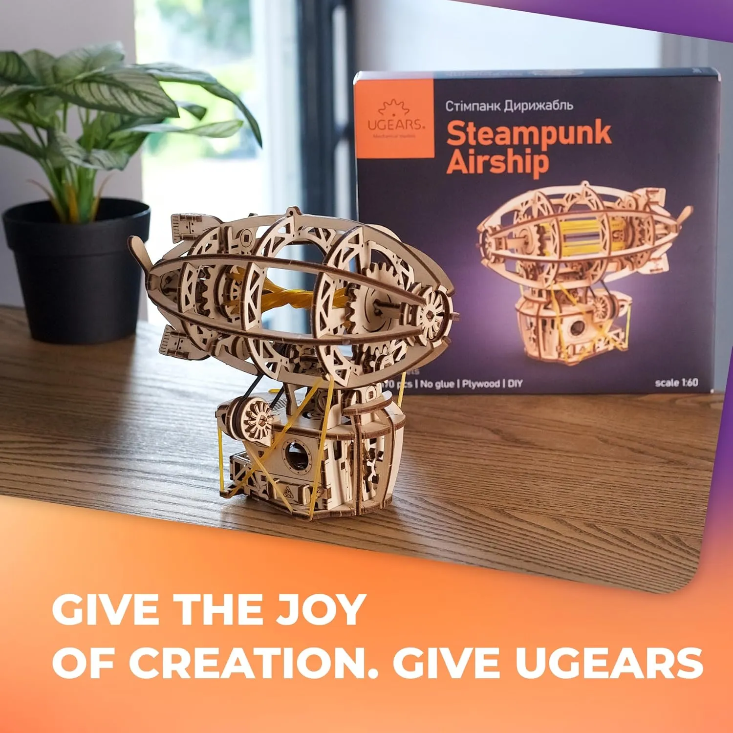 UGEARS Wooden 3D Puzzles for Adults - Steampunk Airship Mini Model Kit - DIY Wooden Zeppelin Puzzle with Rubber Band Motor - Wood Puzzles Models for Adults to Build Easy Assembly - 170 Pcs