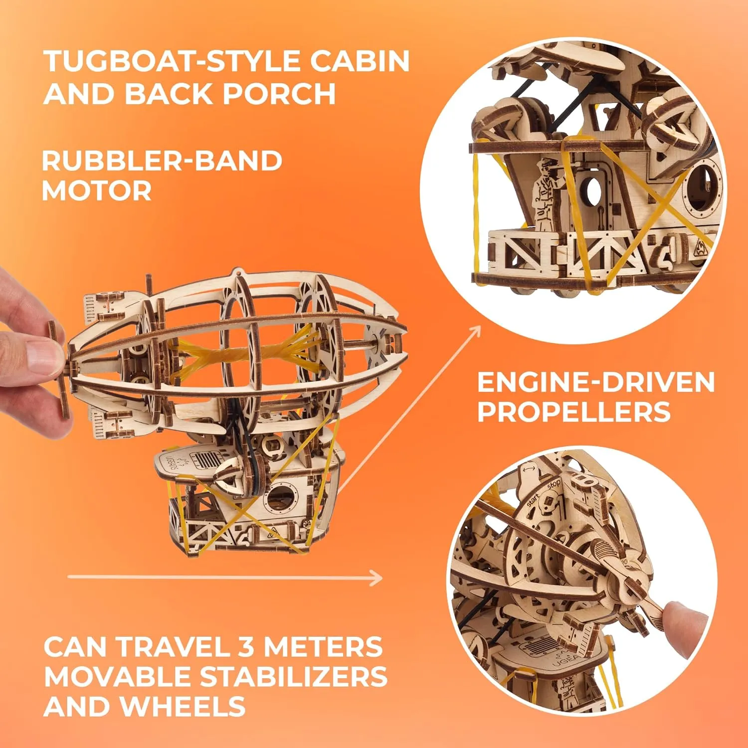 UGEARS Wooden 3D Puzzles for Adults - Steampunk Airship Mini Model Kit - DIY Wooden Zeppelin Puzzle with Rubber Band Motor - Wood Puzzles Models for Adults to Build Easy Assembly - 170 Pcs