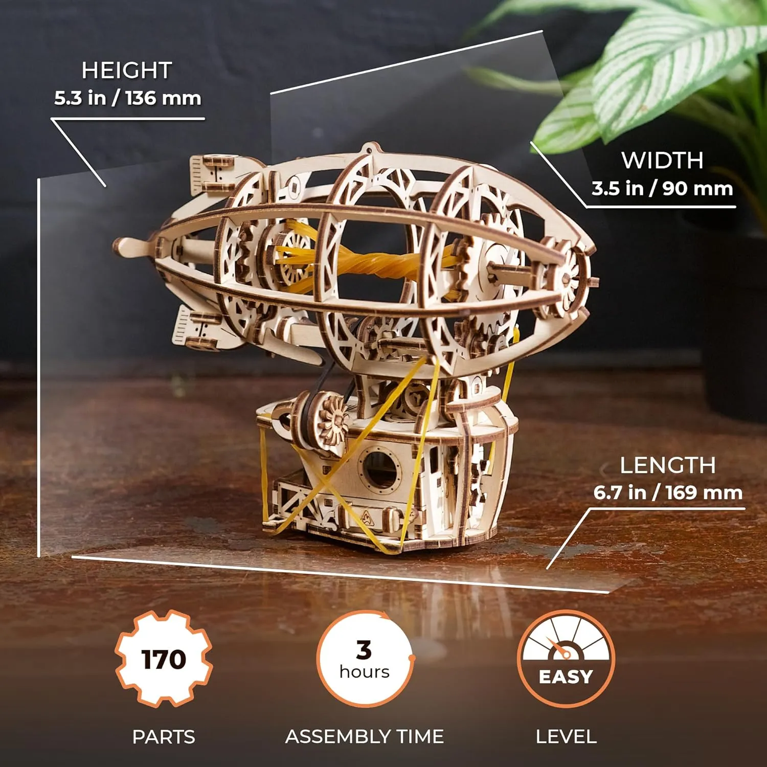 UGEARS Wooden 3D Puzzles for Adults - Steampunk Airship Mini Model Kit - DIY Wooden Zeppelin Puzzle with Rubber Band Motor - Wood Puzzles Models for Adults to Build Easy Assembly - 170 Pcs