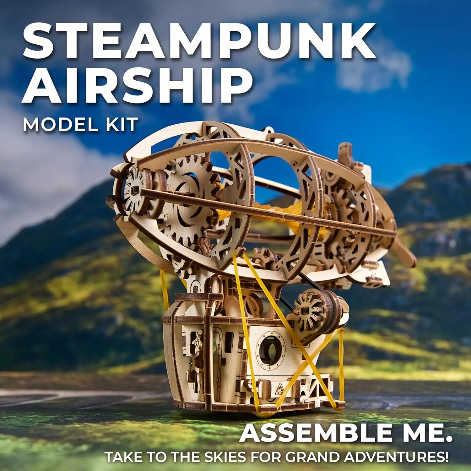 UGEARS Wooden 3D Puzzles for Adults - Steampunk Airship Mini Model Kit - DIY Wooden Zeppelin Puzzle with Rubber Band Motor - Wood Puzzles Models for Adults to Build Easy Assembly - 170 Pcs