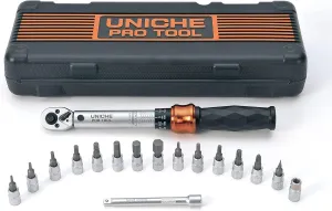 UNICHE Pro Tool 1/4 Inch Drive Click Bike Torque Wrench Set - 1 to 25 Nm - Fit All Type Bikes - Includes Allen & Torx Sockets, Extension Bar & Storage Box