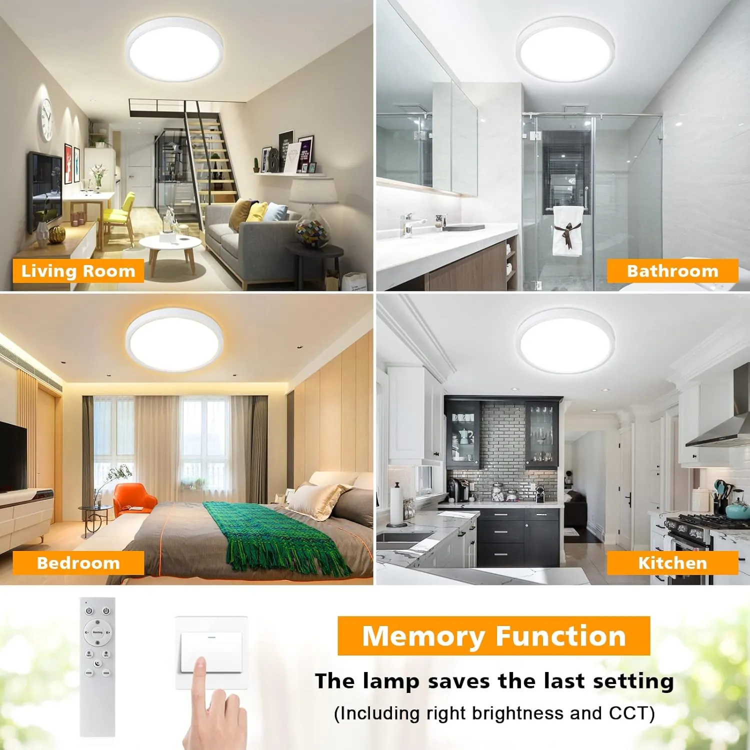 Unicozin Dimmable LED Flush Mount Ceiling Light with Remote Control, 3000K-6000K Color Changing, 12Inch 24W(150W Equiv) 2200LM, Round Flat Ceiling Lamp White for Bedroom, Living Room, Kitchen,Wired