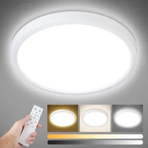 Unicozin Dimmable LED Flush Mount Ceiling Light with Remote Control, 3000K-6000K Color Changing, 12Inch 24W(150W Equiv) 2200LM, Round Flat Ceiling Lamp White for Bedroom, Living Room, Kitchen,Wired