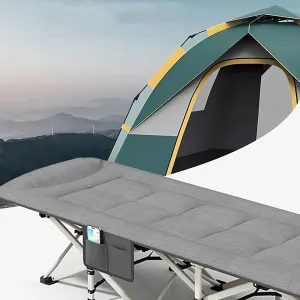 UPGENT Folding Camping Cot for Adults, Portable Outdoor Bed Heavy Duty Sleeping Cots with Pillow, Guest Bed for Home, Office Nap and Outdoor