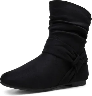 Vepose Women's Slouch Ankle Flat Boots Fashion Short Low Heel Zipper 939A Booties