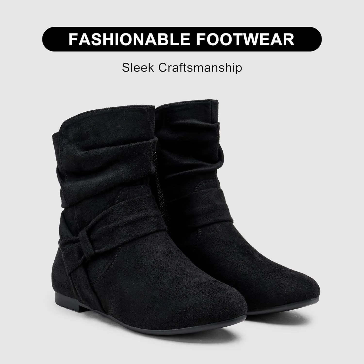 Vepose Women's Slouch Ankle Flat Boots Fashion Short Low Heel Zipper 939A Booties