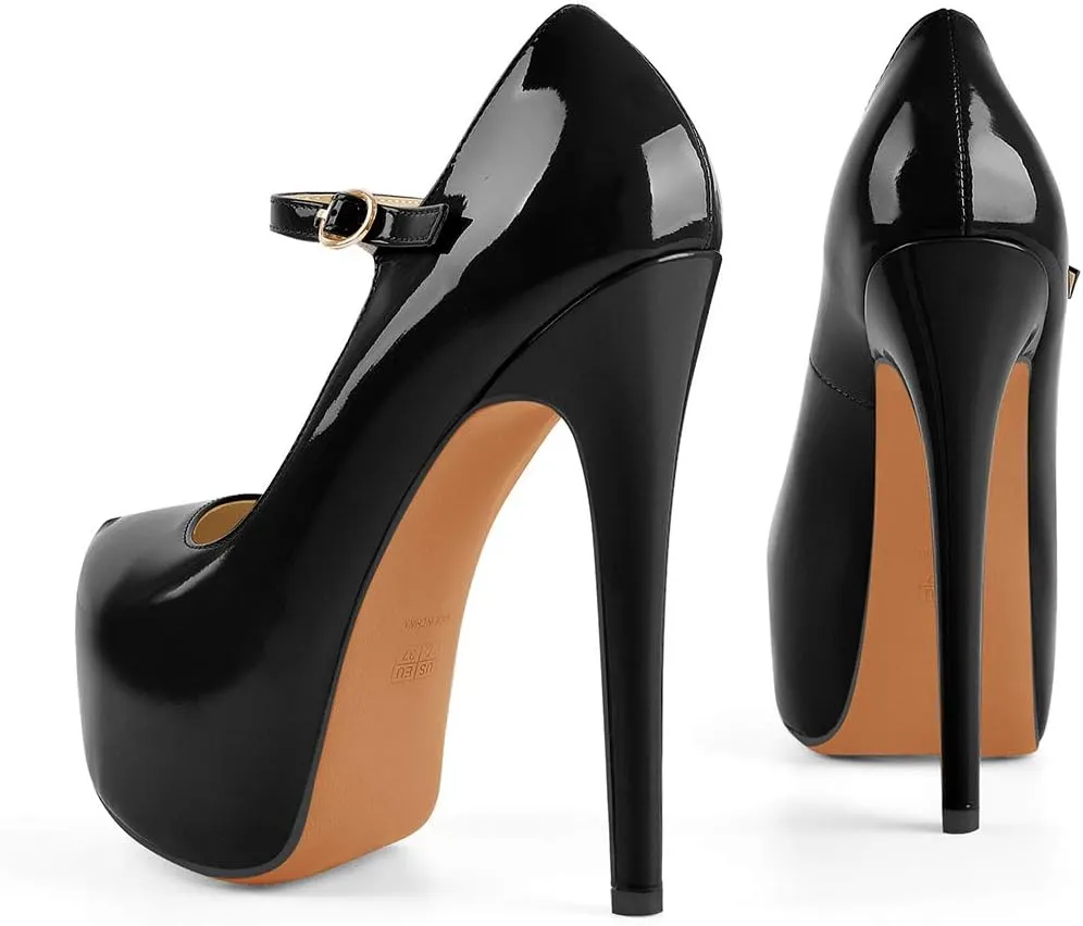 VERISSON Fashion Mary Jane High Heeled Platform Pumps Buckle Strappy Stiletto Court Shoes for Wedding Dress