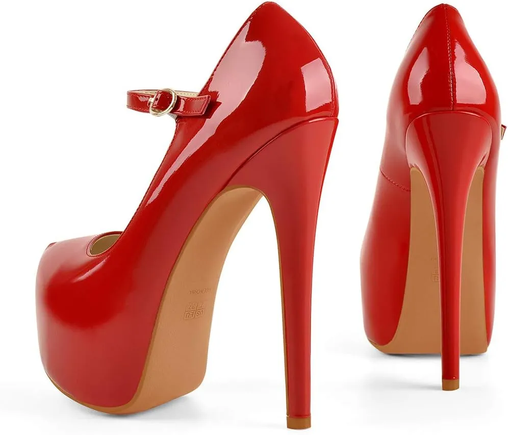 VERISSON Fashion Mary Jane High Heeled Platform Pumps Buckle Strappy Stiletto Court Shoes for Wedding Dress