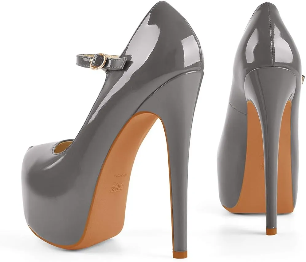 VERISSON Fashion Mary Jane High Heeled Platform Pumps Buckle Strappy Stiletto Court Shoes for Wedding Dress