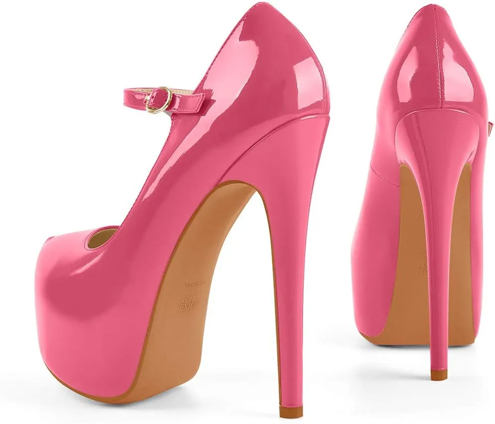 VERISSON Fashion Mary Jane High Heeled Platform Pumps Buckle Strappy Stiletto Court Shoes for Wedding Dress